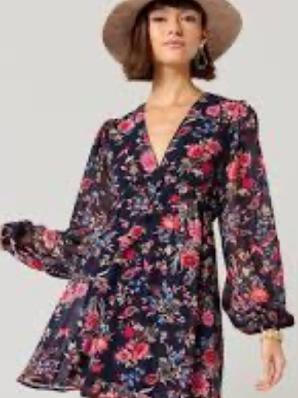 Mi Ami Floral Mini Dress in Navy with Pink and Red Blooms